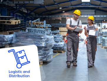 Warehouse workers checking documents.